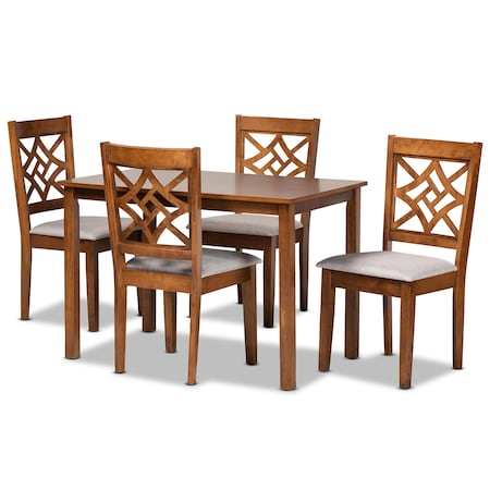 Baxton Studio Nicolette Modern and Contemporary Grey Fabric and Walnut Brown Finished Wood 5-Piece Dining Set 176-11387-8959-Zoro